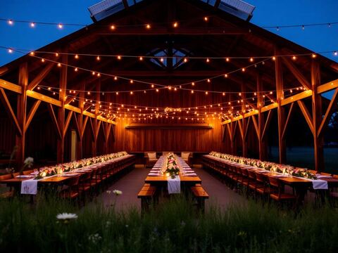Event venue with string lights